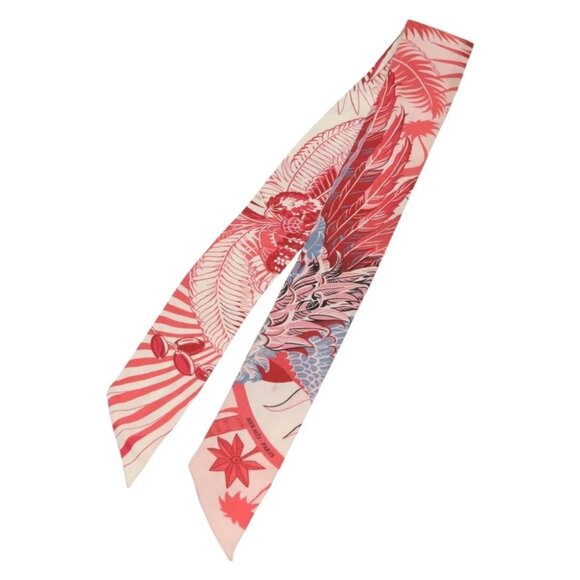 HERMES Twilly Scarf ""Mythiques Phoenix"" Silk Red Auth BA5052 - Picture 1 of 12